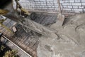 Equipment and construction of a paving concrete walkway around t Royalty Free Stock Photo