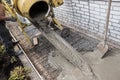 Equipment and construction of a paving concrete walkway around t Royalty Free Stock Photo