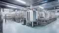 Equipment dairy plant, milk factory industry. Stainless steel storage and processing tanks.