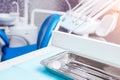 Equipment and dental instruments in dentist`s office. Tools close-up Royalty Free Stock Photo