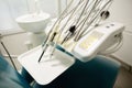 Equipment and dental instruments in dentist`s office. Tools close-up. Dentistry Royalty Free Stock Photo