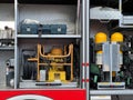 Equipment for extinguishing fires in a fire engine. Close-up Royalty Free Stock Photo