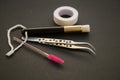 Equipment for eyelash extensions on a dark background