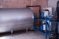 Equipment on the farm for processing, storing and cooling cow`s milk, producing cow`s milk, storage tank for cow milk, charge