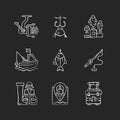 Equipment for fishing chalk white icons set on black background Royalty Free Stock Photo