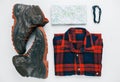 Equipment flat lay for outdoor adventure