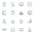 Equipment gear linear icons set. Tools, Machinery, Instruments, Implements, Gadgets, Apparatus, Accessories line vector