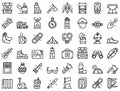 Equipment for hike icons set, outline style