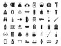 Equipment for hike icons set simple vector. Hiker backpack