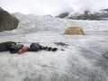 Equipment For Ice Climbing And A Tent On Mendenhall Glacier In Alaska
