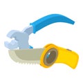 Equipment icon isometric vector. Yellow climber knife and blue wire cutters icon Royalty Free Stock Photo
