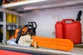 Equipment inside the rescue fire truck, fire engine Royalty Free Stock Photo