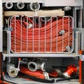 Equipment inside the rescue fire truck, fire engine Royalty Free Stock Photo