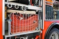 Equipment inside the rescue fire truck, fire engine Royalty Free Stock Photo