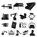 Equipment and machine black icons in set collection for design.Technical progress of the factory vector symbol stock web