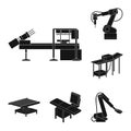 Equipment and machine black icons in set collection for design.Technical progress of the factory vector symbol stock web