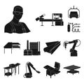 Equipment and machine black icons in set collection for design.Technical progress of the factory vector symbol stock web