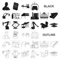 Equipment and machine black icons in set collection for design.Technical progress of the factory vector symbol stock web