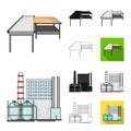 Equipment and machine cartoon,black,flat,monochrome,outline icons in set collection for design.Technical progress of the