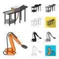 Equipment and machine cartoon,black,flat,monochrome,outline icons in set collection for design.Technical progress of the