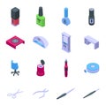 Equipment for manicure icons set, isometric style