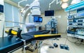 Equipment and medical devices in modern operating room. Interior. Operating theatre. Selective focus. Royalty Free Stock Photo