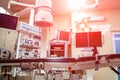 Equipment and medical devices in modern operating room. Operating theatre. Selective focus. Royalty Free Stock Photo