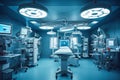 equipment and medical devices in modern operating room take with art lighting and blue filter, Generative AI Royalty Free Stock Photo