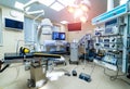 Equipment and medical devices in modern operating room. Operating theatre. Selective focus. Royalty Free Stock Photo