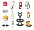 Equipment for Mountaineering and Hiking. Icons Set