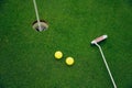 Equipment for playing golf. golf ball on lip of cup Royalty Free Stock Photo