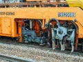 The equipment of the railway repair train. Russia, Moscow, October 2017.