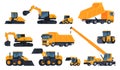 Equipment for road repair. Construction, repair and maintenance of highways. Work with heavy equipment. Vector Royalty Free Stock Photo