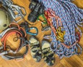 Equipment for rock climbing. Royalty Free Stock Photo