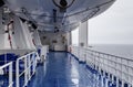 Equipment for saving lives on the deck of a ship on a cloudy, rainy day Royalty Free Stock Photo