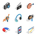 Equipment setup icons set, isometric style