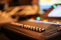 Equipment for sound mixer control in studio TV station, Audio a Royalty Free Stock Photo