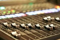 Equipment for sound mixer control in studio TV station, Audio a Royalty Free Stock Photo