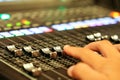 Equipment for sound mixer control in studio TV station, Audio a Royalty Free Stock Photo