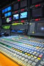 Equipment in outside broadcasting van. Royalty Free Stock Photo