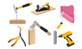 Equipment and Tools for Construction and Repair Works with Electric Drill and Hammer Vector Set Royalty Free Stock Photo