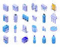 Equipment for water purification icons set, isometric style