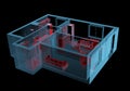Equipped house (3D xray red and blue transparent) Royalty Free Stock Photo