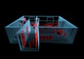 Equipped house (3D xray red and blue transparent) Royalty Free Stock Photo