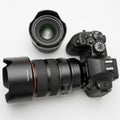 Equipped with a lens hood underscoring its professional functionalit Royalty Free Stock Photo