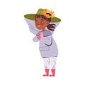 Equipped Little Girl Beekeeper or Apiarist Standing in Protective Hat and Smiling Vector Illustration