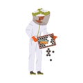 Equipped Man Beekeeper or Apiarist with Honeycomb and Brush Vector Illustration