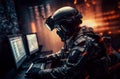 Equipped military defuses adversary computer. Generate ai Royalty Free Stock Photo