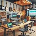 Equipped with recording studios editing equipment and collabo Royalty Free Stock Photo