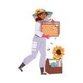 Equipped Woman Beekeeper or Apiarist with Honeycomb Gathering Sweet Honey Vector Illustration